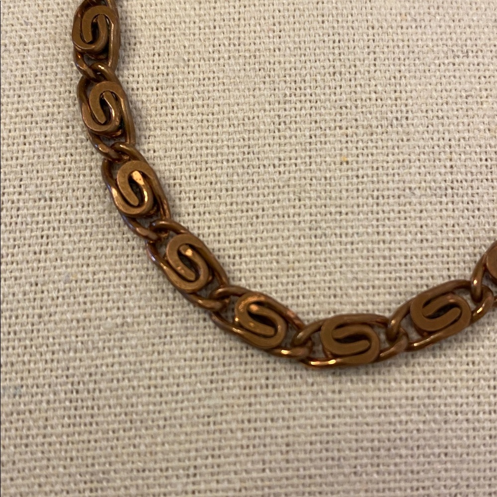 Vintage Solid Copper Scroll Link Bracelet With Fo… - image 2